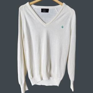 Vintage Christian Dior Sweater Large Cream White V-Neck Knit Orlon Logo USA
